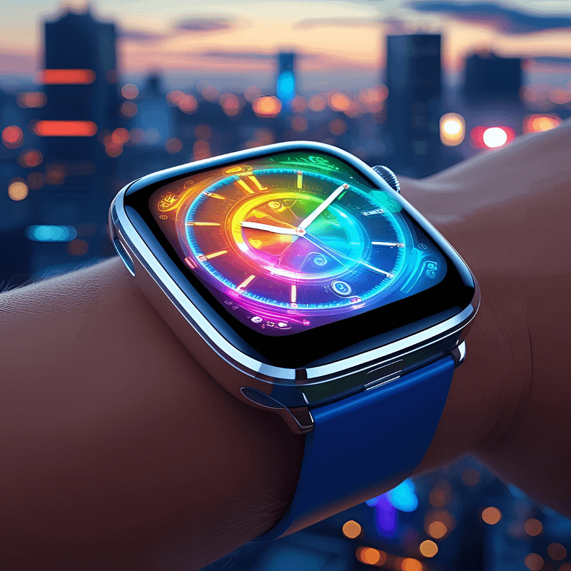 Black smartwatch displaying time and date