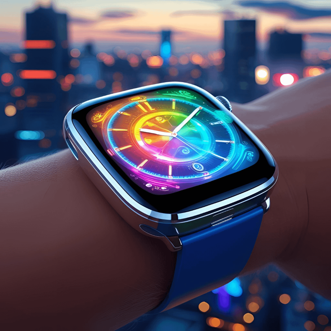 Black smartwatch displaying time and date